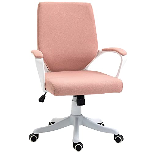 Chairus Bürostuhl Aus Leinen - Höhenverstellbarer Drehstuhl Mit Rollen Für Homeoffice & Wohnzimmer In Rosa