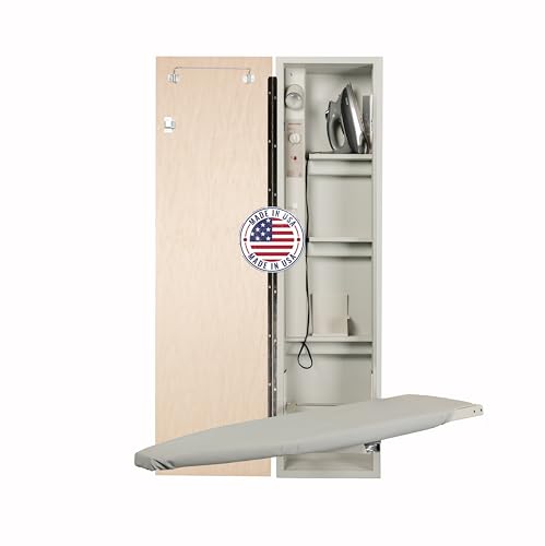 Iron-A-Way Built-In Ironing Center with 46 Inch Swiveling Ironing Board, Electrical System, Hot Iron Storage and Flat Maple Veneer Door-AE46WDU