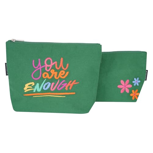 Travel Cosmetic Makeup Pouch Kit for Girls Women, Cotton with Waterproof Recycled Lining Set of 2 – Make-up Pouch, Toiletries Kit (Green)