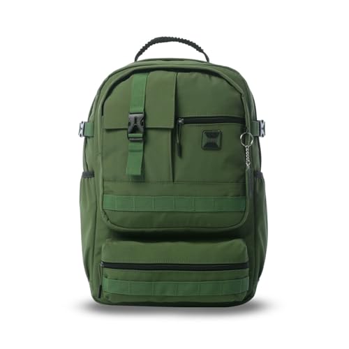 TOTTO - Mochila Ordenador Portátil 15,4 Pulgadas, Modelo Spa XL, Mochila Oficina, Organizador con Portallaves, Bolsillo Botella, Espaldar Ergonómico, Correas en S, Pasador Ruedas, Color Verde y Negro