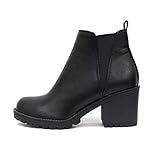 SODA ORIGAMI ~ WOMEN LUG SOLE MID HEEL FASHION ANKLE BOOTIE W/DOUBLE ELASTIC GORE (8, Black,...