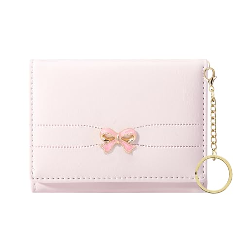 Image of Sunwel Fashion Cute Coquette Bow Wallet with Key-chain Aesthetic Card Holder ID Window for Women Girls (392PINK)