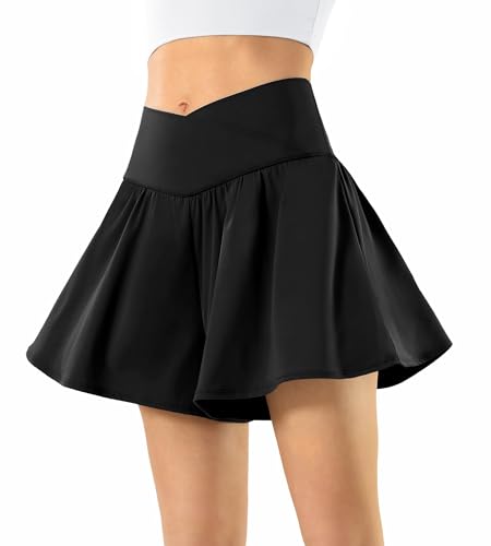 Flowy Athletic Shorts for Women Butterfly Crossover Tennis Shorts 2 in 1 with Pockets