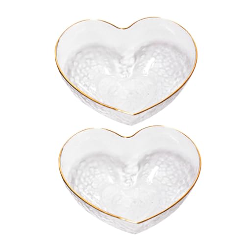 Hemobllo 2 Pezzi Ciotole in Vetro Forma di Cuore Insalatiera Multiuso per Frutta e Dessert Design Delicato e Trasparente Facile da Pulire per Cucina e Tavola