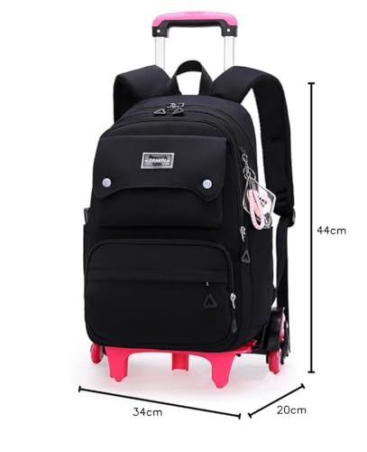 LANSHIYA Solid Color Girls Rolling Backpack with Wheels Schoolbag Elementary School Student Trolley Daypack
