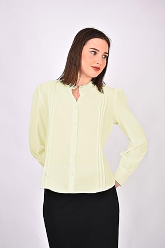 Image of Women's Regular Fit Solid Pleated Cotton Blend Shirts