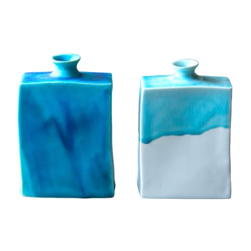 [2色セット]五十嵐務 角 花瓶 中 美濃焼 9.5×5.5×14cm 約450g 花入れ 花瓶 アロマディフューザー 陶器 作陶家 陶芸作品