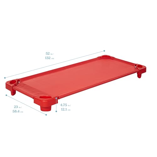 Image of ECR4Kids - ELR-16127-RD Childrena€s Naptime Cot, Stackable Daycare Sleeping Cot for Kids, Heavy-Duty, 52-Inches L x 23-Inches W, Ready-to-Assemble, Kids Bed, GREENGUARD [Red] Certified (Set of 6)