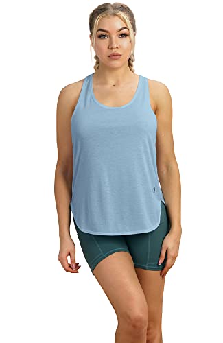icyzone Camiseta sin Mangas de Fitness para Mujer Racerback Chaleco Deportivo, Pack de 2 (S, Blanco/Azul Cielo)