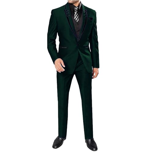 Men 3 Pieces Wedding One Button Groom Tuxedo Leisure Business Suit Set Jacket Pants Vest Dark Green