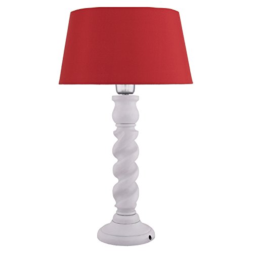 Image of Homesake Classic Twister Wooden Table Lamp with Fabric Shade | Handcrafted Bedside Lamp with E27 Holder| Bulb Included |Warm Light Night Lamp for Bedroom, Living Room, Study & Home Decor, Red