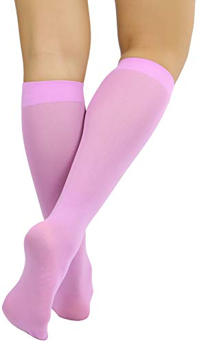Image of ToBeInStyle Women's Opaque Knee High Nylon Fashion Socks Solid & w /Front Satin Bow