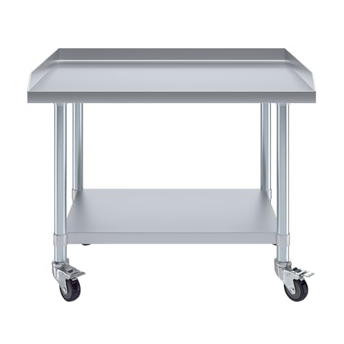 Image of AmGood Stainless Steel Equipment Stand with Undershelf + Casters, Heavy Duty, Commercial Grade, NSF Certified (24 inch Width x 36 inch Length + Casters)