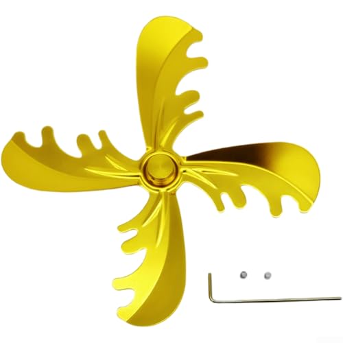 Ventilador de chimenea compatible de 4 aspas con circulación de aire alimentada por calor de aleación de aluminio para mejorar la eficiencia del calor de la habitación (dorado)