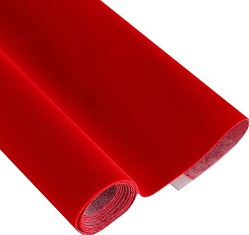 Rouleau de papier floqué de velours auto-adhésif pour tiroir à bijoux, tissu de velours pour meubles, loisirs créatifs et projets de bricolage, 44 x 300 cm (rouge)