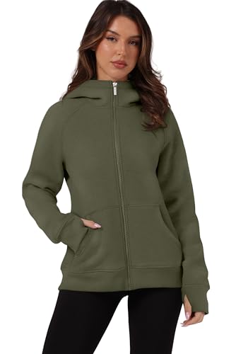 Xieerduo Womens Fall Track Zipper Jackets Plus Size Hoodies Workout Sweatshirt With Pockets Trendy Tops Armygreen Xxl thumb #3