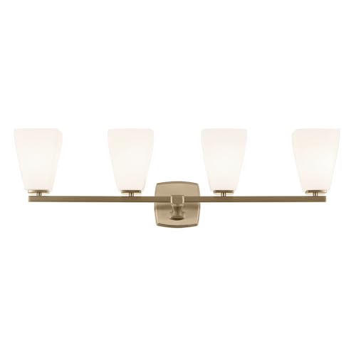 Image of Kichler Marant 4-Light Bathroom Vanity Light Fixture with Opal Glass, 33.25 inch Modern Wall Mount Lighting Over Mirror in Champagne Bronze for Powder Room (33.25 inch W x 9.5 inch H), 55217CPZ