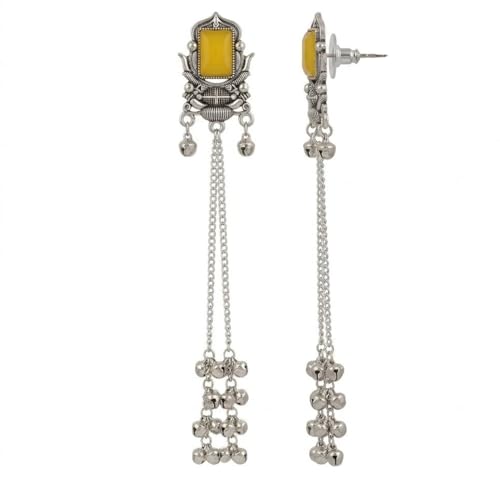 Image of I Jewels Traditional Silver Oxidised Kashmiri Long Dangler Earrings with Ghungroo for Women & Girls Gift