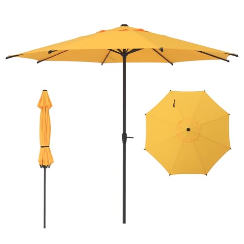 Image of Abba Patio 9FT Lyon Outdoor Patio Umbrella Outdoor Table Umbrella with Crank Market Umbrella 8 Sturdy Ribs UV Protection Waterproof and Push Button Tilt for Garden Deck Backyard Pool,Yellow