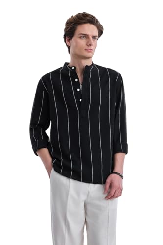 Image of SNITCH Men Casual Shirt for Smart & Everyday Wear | Regular Fit Full Sleeve Point Collar Striped Pattern | Breathable Cotton Blend Fabric for All Day Comfort