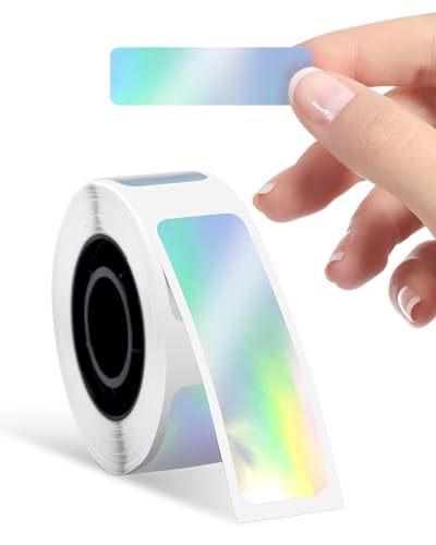 Phomemo D30 Etiquetas - Etiqueta térmica holográfica plateada D30, cinta adhesiva resistente al agua, 3/8' x 1 1/2' (12 mm x 40 mm), 100 etiquetas/rollo