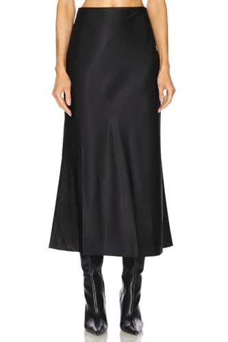 Aigeman Womens Elegant Silk Satin Maxi Skirt Elasticized High Waist Mermaid Fall Satin Skirts for Wedding Guest 469(S,Black)