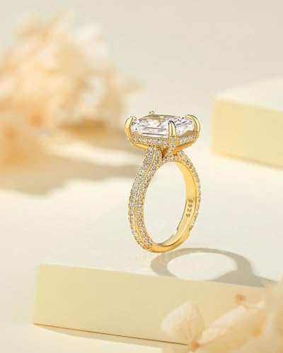 4.5CT Radiant Cut Engagement Rings,Crushed Iced Radiant Cut Rings for Women,Simulated Diamond Ring,925 Sterling Silver Ring in 18K Yellow Gold Plated3