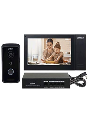 Listado de Kit de Camaras de Seguridad Dahua los mejores 10. 43 DAHUA KITKTP02 - Kit de Videoportero IP Frente de Calle, Monitor y Switch PoE/Pantalla LCD Touch de 7'/ Cámara 1MP / Ranura SD / IP65