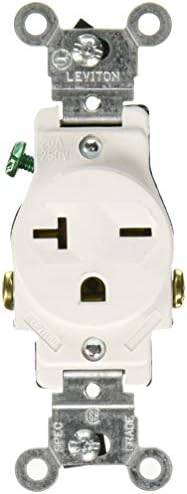 Leviton 5821-W Single Receptacle Outlet, Commercial Specification Grade, Smooth Face, 20 Amp, 250 Volt, Side Wire, NEMA 6-20R, 2-Pole, 3-Wire - White