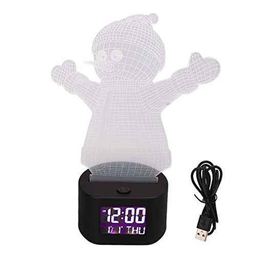 TANIQIACA Vibrant Acrylic 3D Snowman Night Light with Digital Alarm Clock & Perpetual Calendar – Perfect for Bedroom Decor