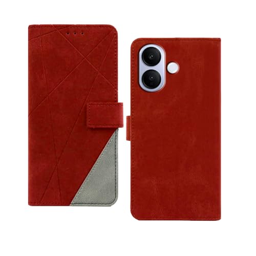 Image of amazon basics Vivo V60 Lite 5G Flip Cover | Card Pockets Wallet & Stand | Flip Cover for Vivo V60 Lite 5G (Red with Grey)