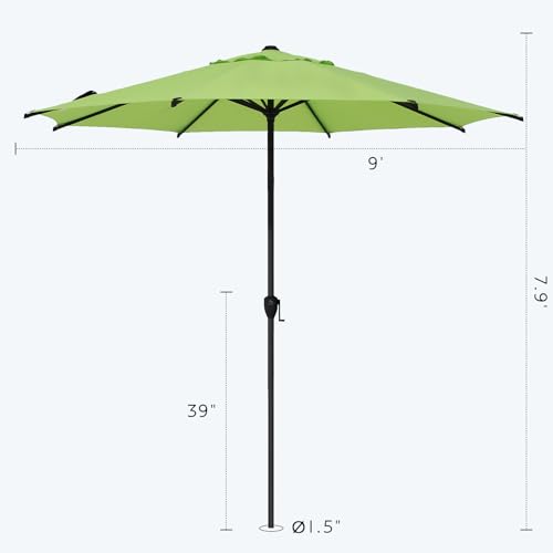 Image of Abba Patio 9FT Lyon Outdoor Patio Umbrella Outdoor Table Umbrella with Crank Market Umbrella 8 Sturdy Ribs UV Protection Waterproof and Push Button Tilt for Garden Deck Backyard Pool,Lime