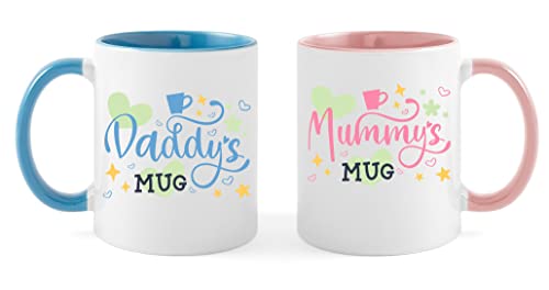 OM Print Hub Mummy and Daddy Coffee Mugs Gift Set, New Parents, Baby Shower, Mother's/Father’s Day Gift Christmas, Anniversary Day Presents, Mothers Fathers Cups Set 300ml/11oz (Design 3 - Colour)