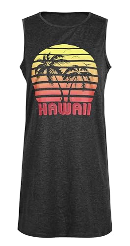 Image of MYHALF Summer Tank Dress for Women Sleeveless Beach Vacation Sundress Short Coconut Tree Sun Dress Casual Coverup