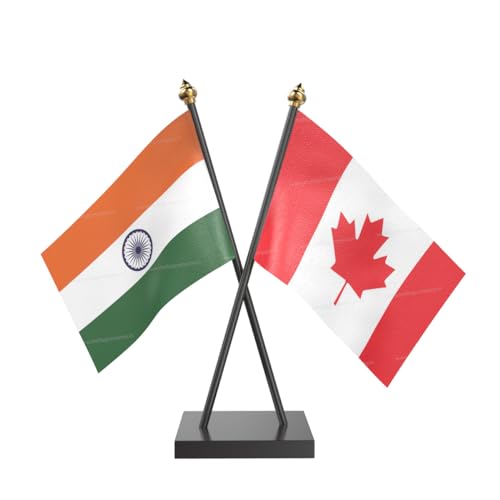 Image of The Flag Company Country Cross Table Desk Flags on Acrylic Base with Poles (Length: 10 inches) | Use for Home & Office,Conference (Canada)