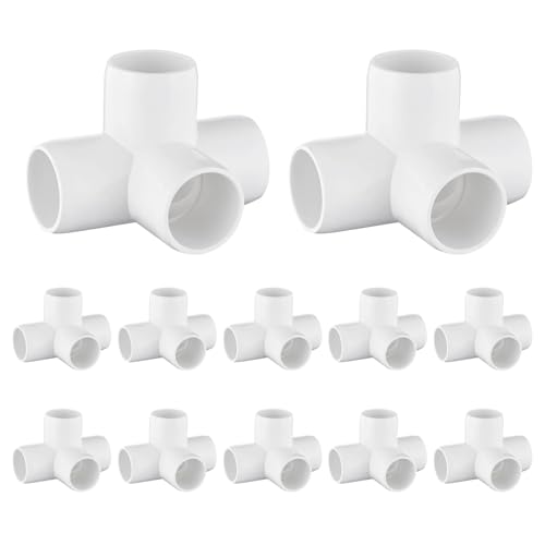12-Pack 3/4 PVC Fittings 4 Way Furniture Grade 3/4 Inch PVC Pipe Fittings 4 Way UV Resistant Fits SCH40 Pipe DIY Garden Shelves Greenhouse Shelf