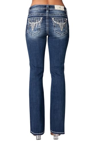 Miss Me Women's Winter Star Longhorn Mid-Rise Bootcut Jeans