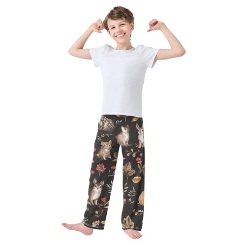 ZZXXB Bunny Deer Flowers Boys Long Pants Soft Trousers Elastic Waist Kids Lounge Bottoms with Pockets S-XL3
