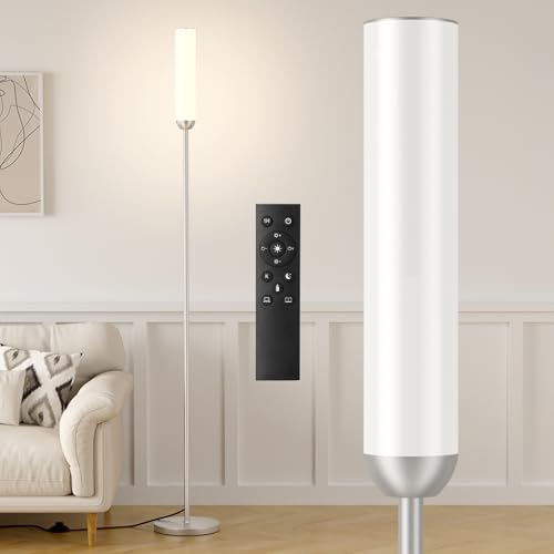 Image of Ambimall LED Floor Lamp with Remote Control, Foot Switch, Silver