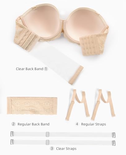 Image of YANDW Strapless Lightly Padded Full Figured Coverage Bra Clear Back Multiway Invisible Straps Backless Brassiere for Women