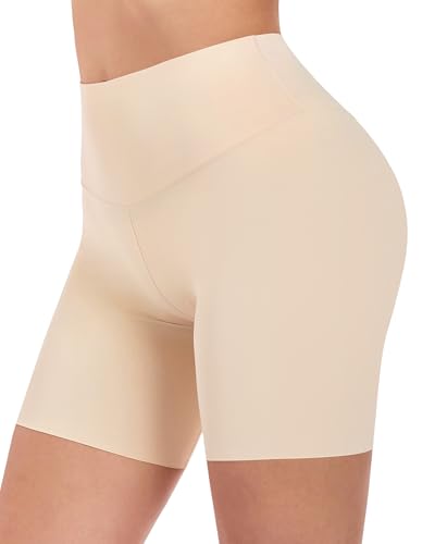 DailyCity High Waisted Slip Shorts for Under Dresses - Cooling Soft Anti Chafing Boyshort Underwear Yoga Panties for Women Nude L