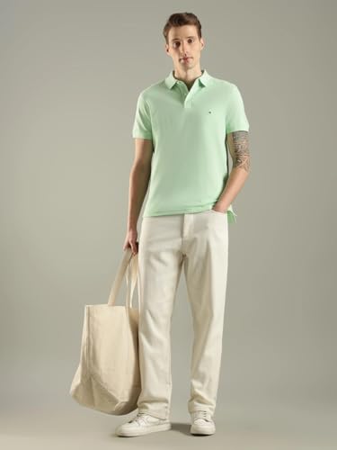 Image of Tommy Hilfiger Solid Regular fit Cotton Polo t-Shirt