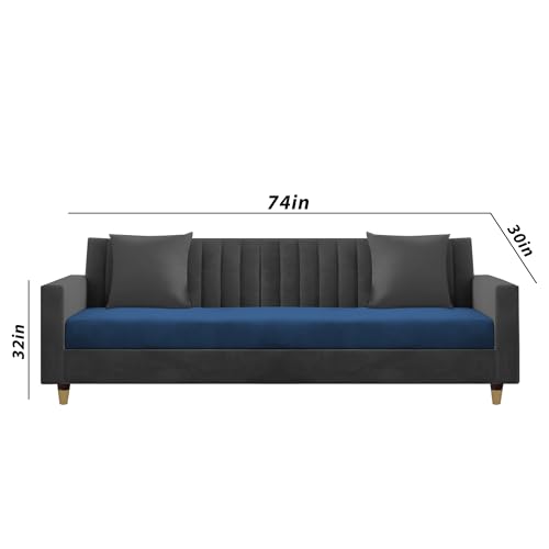 Image of Casaliving Garcia 3+2 Seater Sofa Set for Living Room (Black - Blue)