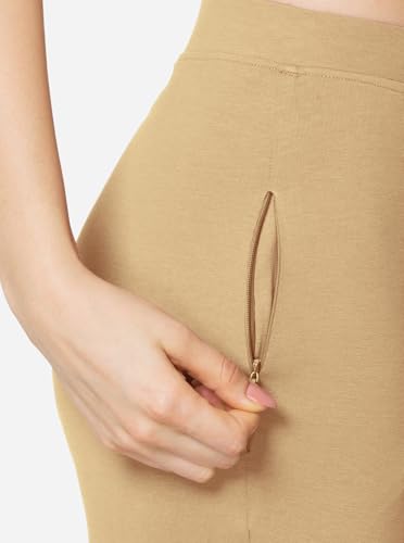 Image of VSTAR PL02 Women Ankle Length Stretchable Slim Fit Leggings with Secured Side Pocket | Moisture-Wicking | Soft Waistband & Cotton-Elastane Fabric | XXL | Butter Scotch
