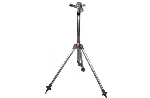 Bradas Metal Rotating Pulsating Garden Sprinkler on Tripod, Large Lawn Sprinkler, Silver