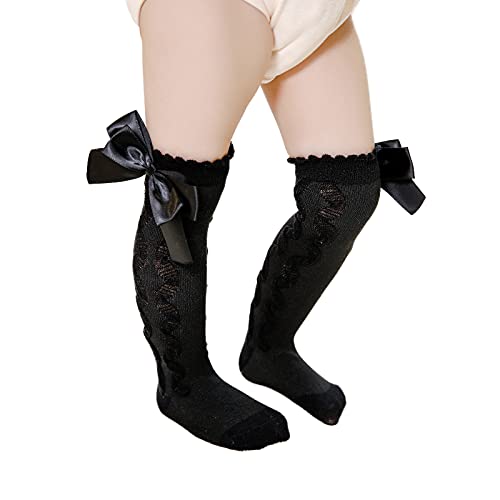 Knee High Socks with Bow for Baby Girls,Infants Toddlers Long Stockings Cable Knit Cotton Tube Socks 6 Months to 4 Years4