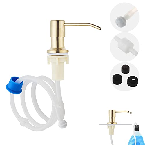 Jiakalamo Dispensador de jabón para fregadero de cocina, acero inoxidable, tubo de extensión, cabezal de bombeo para fregadero con manguera de extensión de llenado superior, color dorado Cover