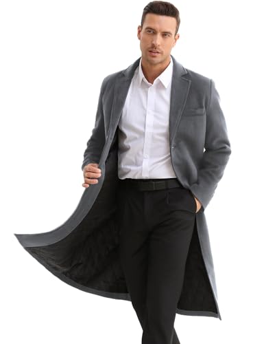 Image of ELETOP Men's Wool Trench Coat Winter Business Long Overcoat | Quilted Lined Warm Pea Coat, Business Casual, Notch Collar, Wool Blend