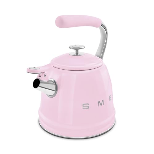 Image of SMEG Stovetop Whistling Kettle - 50s Retro Style, 2.3 Liter (10 Cup / 2.4 Quart) Stainless Steel Tea Kettle with Iconic Design & Whistle - Premium Kitchen Statement Piece (Pink)