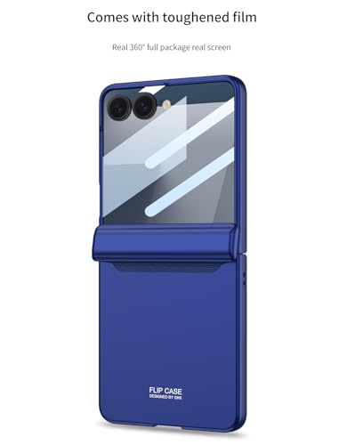 Image of Midkart Magnetic Case Compatible with Samsung Galaxy Z Flip 7 Release 2025 Hinge Protection Hard PC with Front Glass Cover 360-degree Protection, Blue
